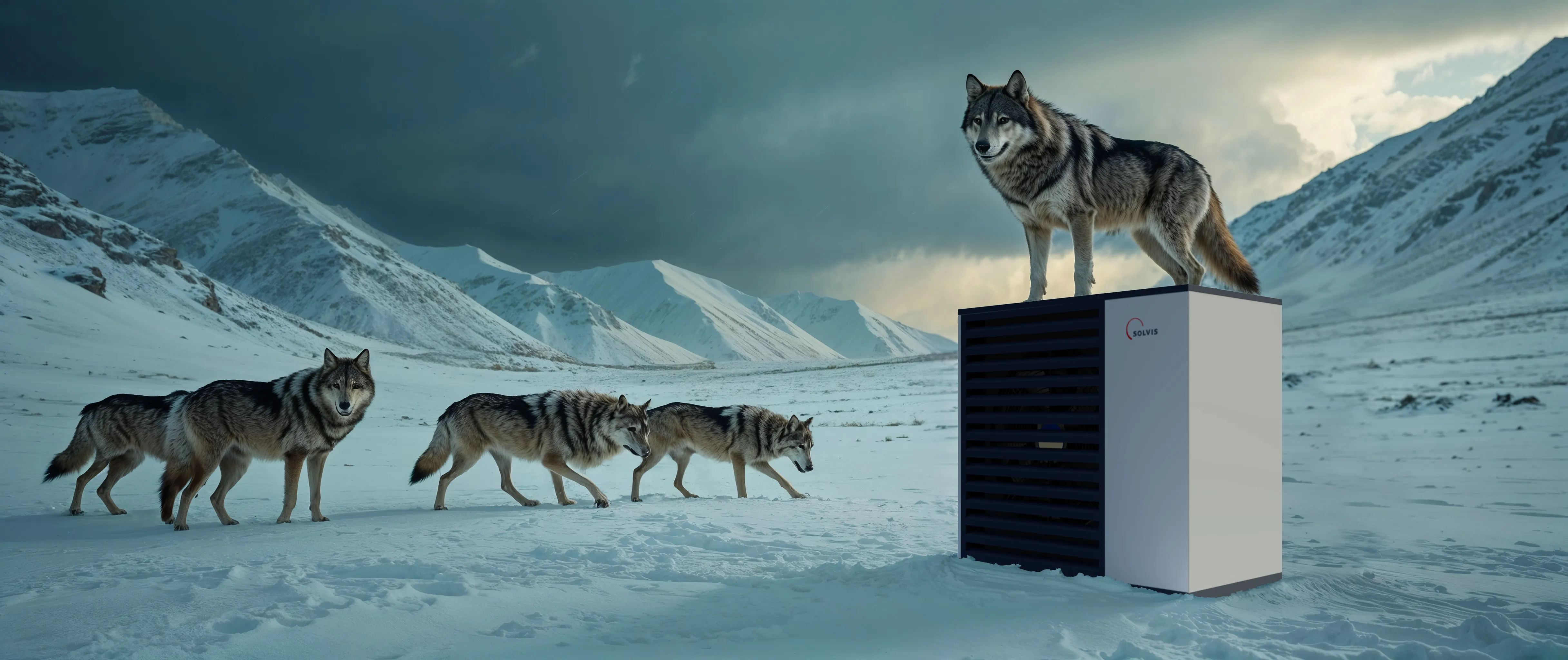 Wärmepumpe mit Wolf obendrauf und daneben
