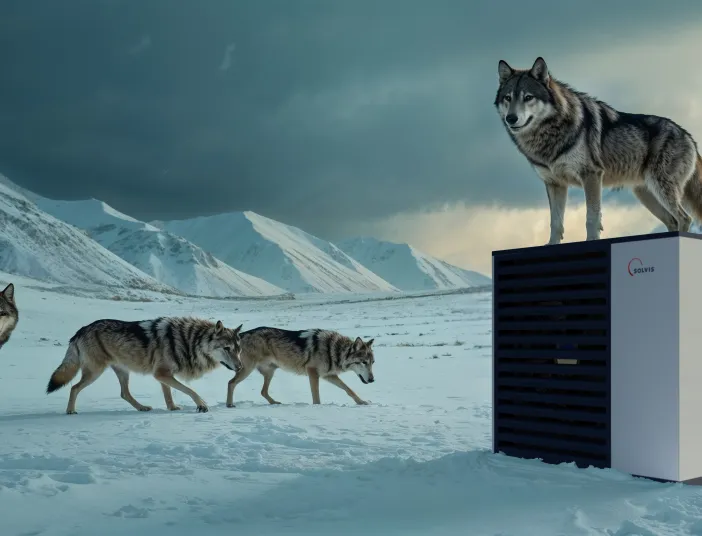 Wärmepumpe mit Wolf obendrauf und daneben